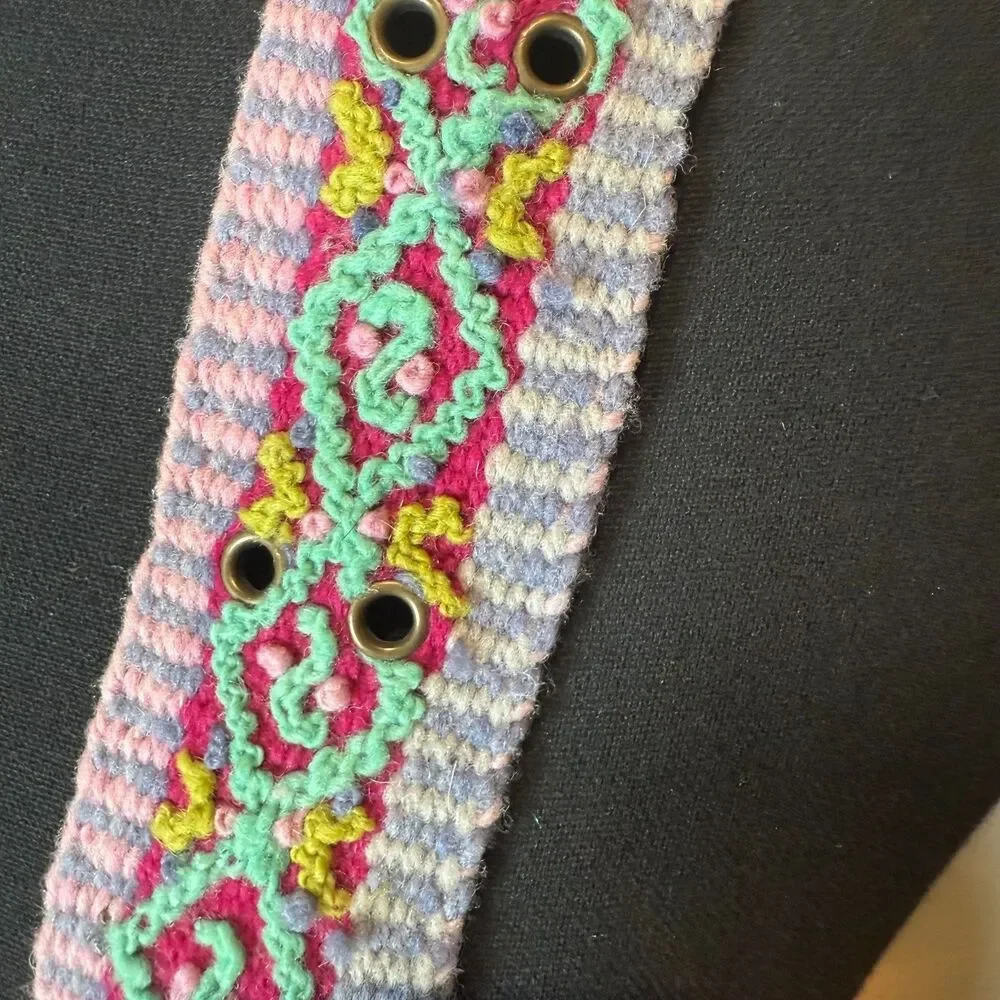 Jenny Krauss Woven Boho Colorful Belt Silver Colored Buckle Women's Size Medium